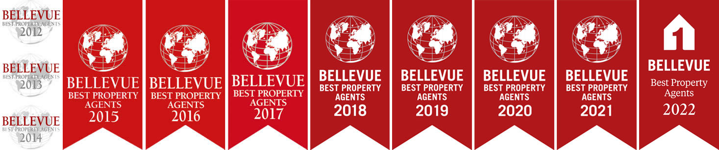 Wimpelartige Bellevue-Auszeichnungs-Logos von 2012 bis 2022
